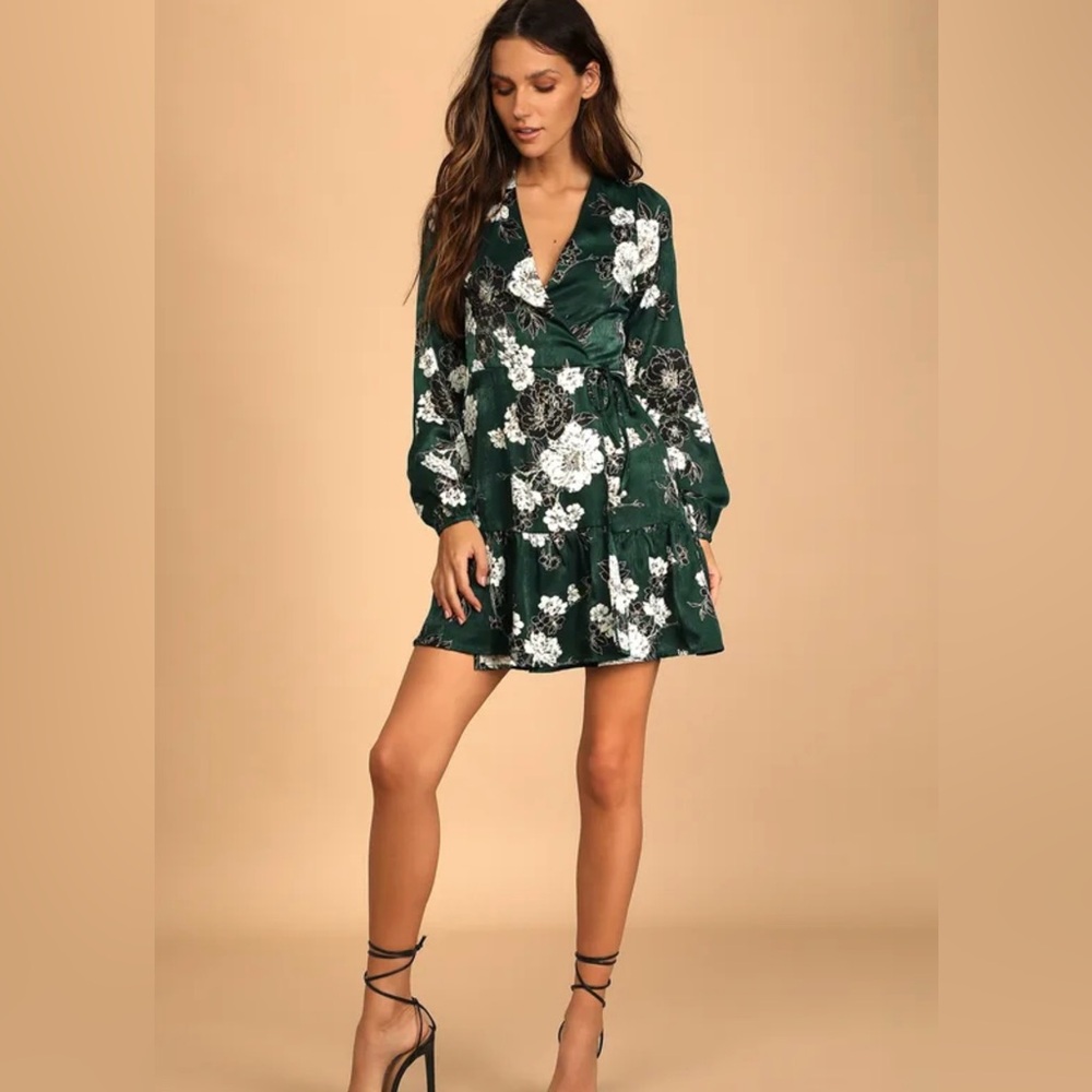 Lulu's Green Long Sleeve Wrap Dress
